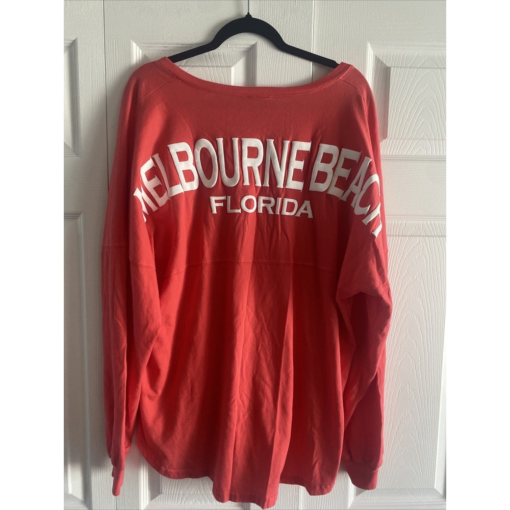 Spirit Jersey Melbourne Beach Florida Womens Size L Coral Pink Puff Print Cotton